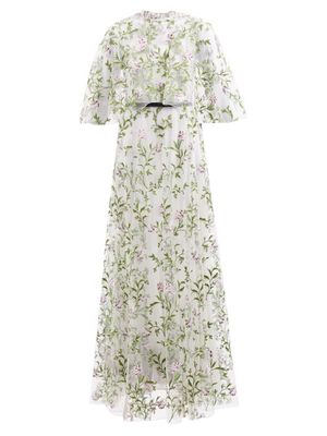 Giambattista Valli - Floral-embroidered Belted Tulle Gown - Womens - Multi