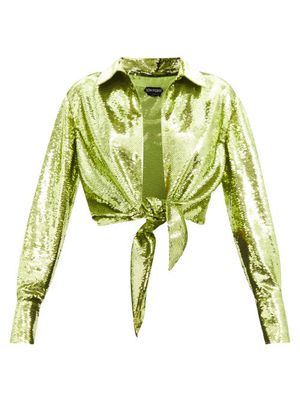Tom Ford - Liquid Sequins Waist-tie Top - Womens - Green