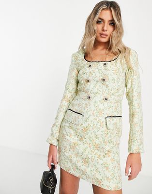 Sister Jane button front mini dress in vintage floral-Green