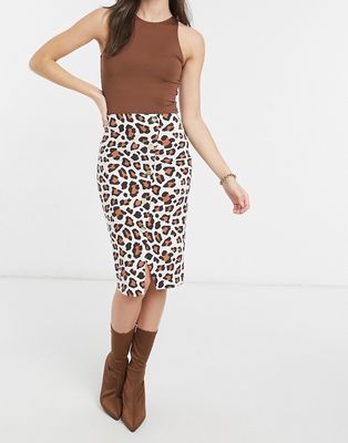 Vesper body-conscious midi skirt in animal print-Brown