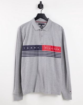Tommy Hilfiger corp chest stripe logo long sleeve polo regular fit in gray