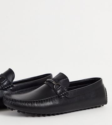Truffle Collection wide fit faux leather metal trim loafers in black