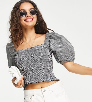 Vero Moda Petite shirred puff sleeve blouse in black gingham - part of a set