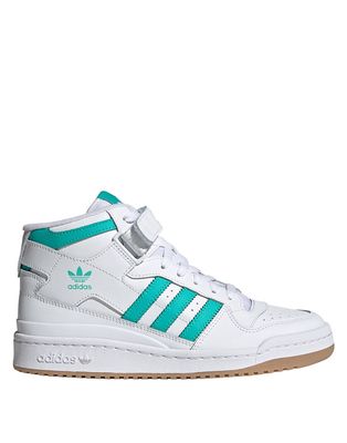 adidas Originals Forum mid sneakers in white with mint green stripes