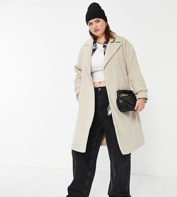 Fashion Union Plus drop shoulder wrap coat-Neutral