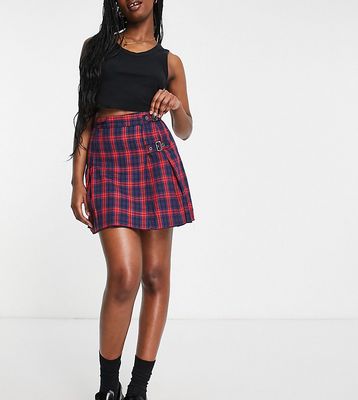 Reclaimed Vintage Inspired pleated skirt with buckle detail in plaid-Multi