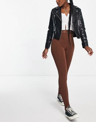 Pieces stirrup leggings in chocolate brown