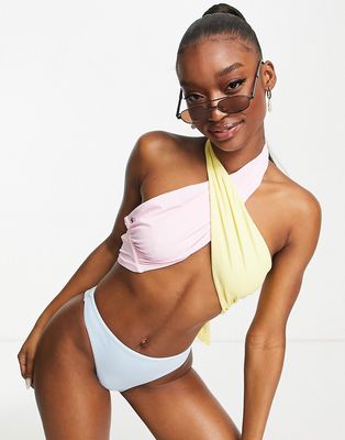 Candypants crossover halter bikini top in pastel multi
