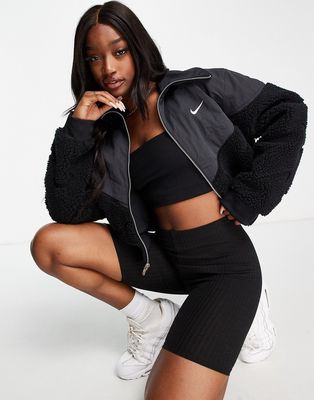 Nike Icon Clash all over logo sherpa jacket in black