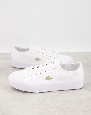 Lacoste Ziane Grand flatform sneakers in white with gold badge