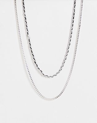 Bolongaro Trevor woven chain necklace two pack in black and silver