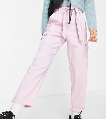 Miss Selfridge Petite tie waist cargo pants in pale pink