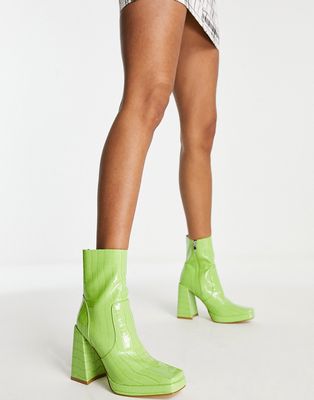 RAID Silonna platform heel boots in lime-Green