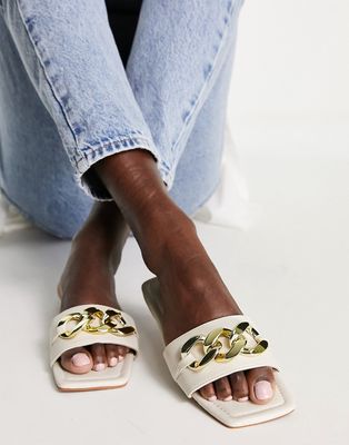 Truffle Collection chunky chain slide in cream-White