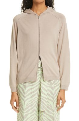 Lafayette 148 New York Zip Matte Crepe Hoodie in Smoked Taupe