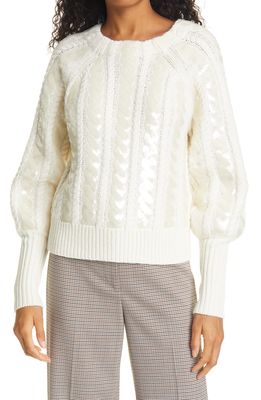 Veronica Beard Yola Sequin Merino Wool & Cashmere Blend Sweater in Ivory