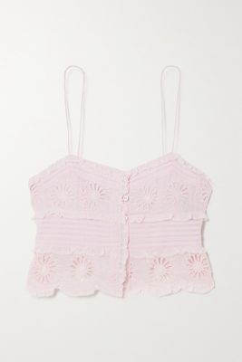 Isabel Marant - Delphine Cropped Lace-trimmed Broderie-anglaise Cotton And Silk-blend Camisole - Pink