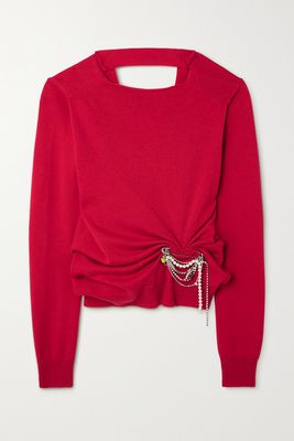 Meryll Rogge - Embellished Cutout Cashmere Cardigan - Red