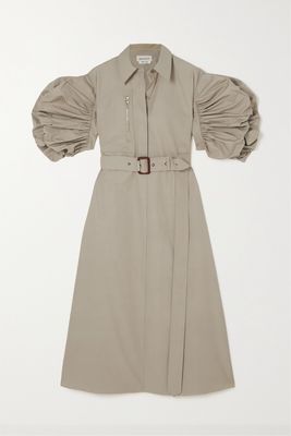 Alexander McQueen - Belted Ruffled Cotton-poplin Midi Shirt Dress - Brown