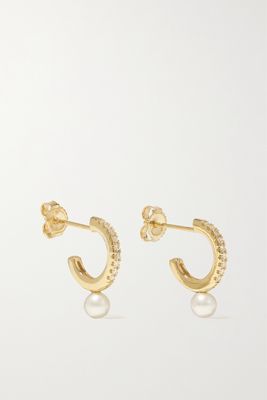 Mizuki - 14-karat Gold, Diamond And Pearl Hoop Earrings - one size