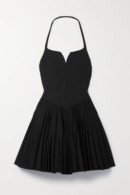 Khaite - Kaye Pleated Stretch-knit Halterneck Mini Dress - Black