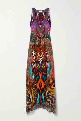 Camilla - Convertible Embellished Printed Silk Crepe De Chine Maxi Dress - Orange