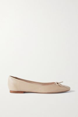 Porte & Paire - Bow-embellished Leather Ballet Flats - Neutrals