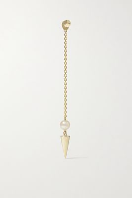 MARIA TASH - 40mm Pendulum Spike 14-karat Gold Pearl Single Earring - one size