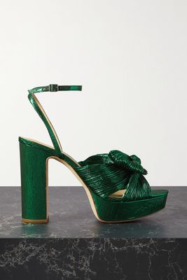 Loeffler Randall - Natalia Bow-embellished Plissé-lamé Platform Sandals - Green