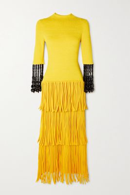 Proenza Schouler - Embellished Fringed Bouclé-knit Maxi Dress - Yellow