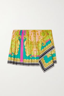 Versace - Pleated Draped Printed Silk-satin Mini Skirt - Green