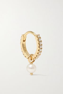 MARIA TASH - 6.5mm 18-karat Gold, Diamond And Pearl Single Hoop Earring - one size