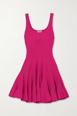 Alexander McQueen - Pleated Ribbed Stretch-knit Mini Dress - Pink