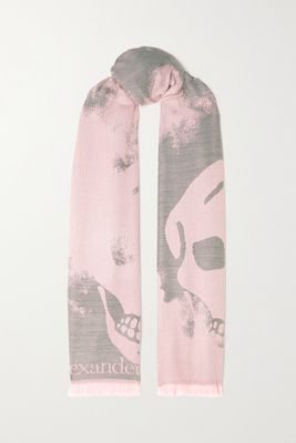 Alexander McQueen - Fringed Printed Wool Scarf - Pink