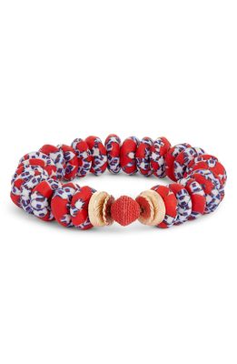 Akola Glass & Raffia Stretch Bracelet in Red