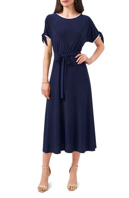 Chaus Cold Shoulder Tie Sleeve Midi Dress in Navy