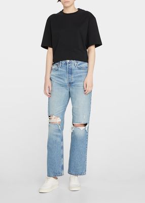 90s Low Slung High Rise Distressed Straight Leg Jeans