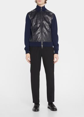 Men's Gancini Leather-Front Knit Jacket