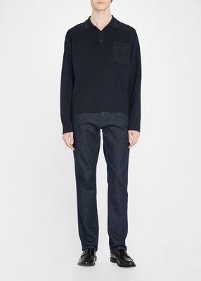 Men's Double Face Wool Polo Shirt w/ Scritto Pocket