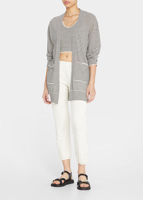 Stripe Open-Front Sweater Cardigan