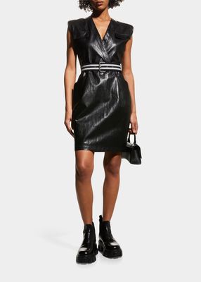Ardola Leather-Effect Belted Dress