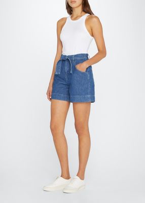 Eliza Organic Cotton Belted Wide-Leg Jean Shorts