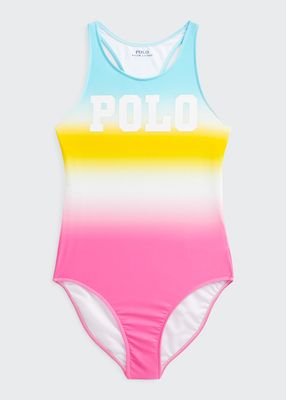 Girl's Logo Ombre One-Piece Swimsuit, Size 7-14