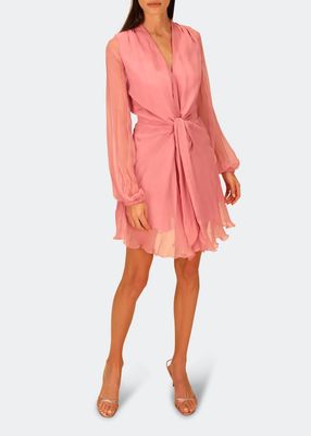 Keats Chiffon Sheer Long-Sleeve Wrap Dress