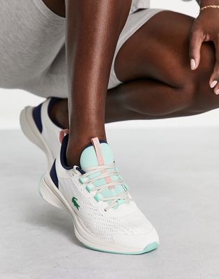 Lacoste runner spin sneakers in off white/blue