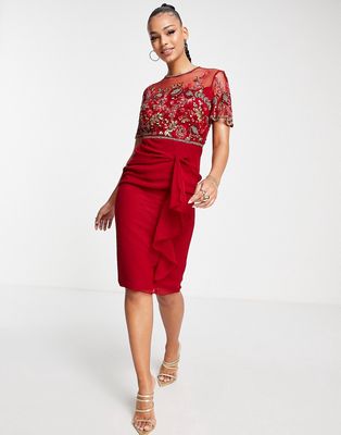 Virgos lounge embellished midi dress in red