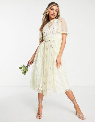 Frock and Frill Bridesmaid floral midi dress in cream-White