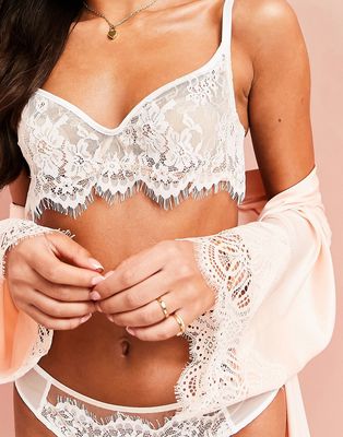 ASOS LUXE Wedding lace overlay underwire bra in blush-Pink
