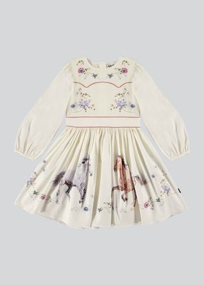 Girl's Cibbe Floral Horse-Print Dress, Size 7-14
