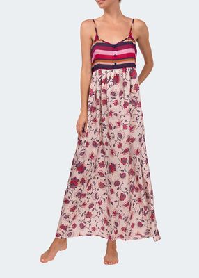 Gianna Mixed-Print Strapless Nightgown